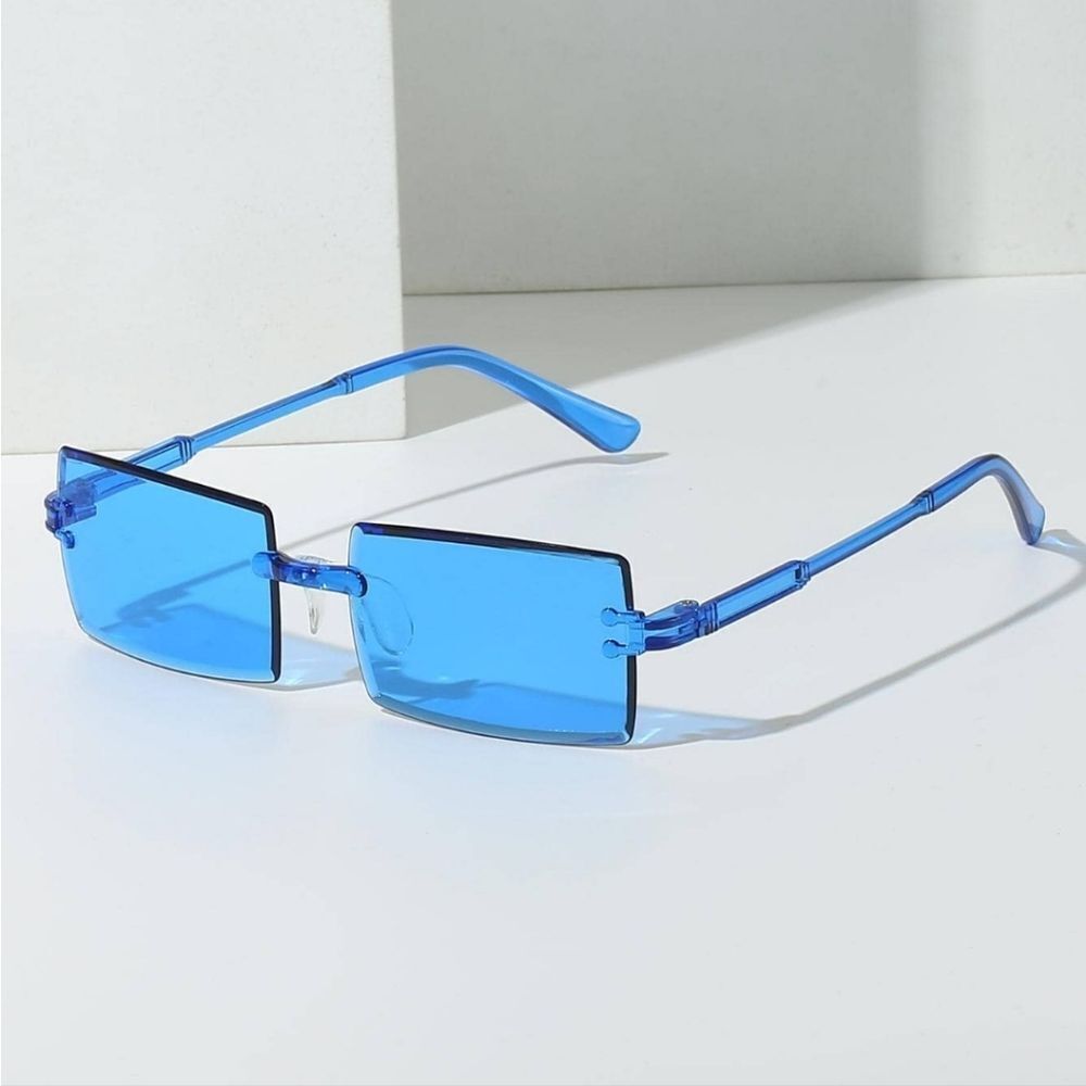 Unisex Stylish Blue Rectangular Sunglasses
